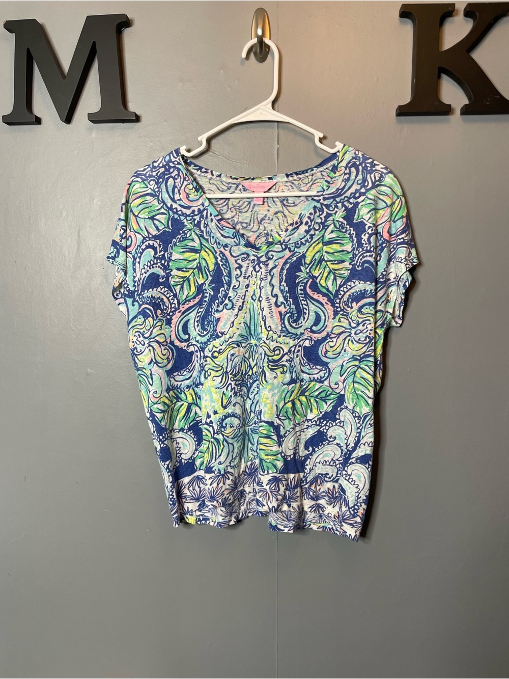 Lilly Pulitzer Hartwell Linen Top size S/M printed vneck linen top